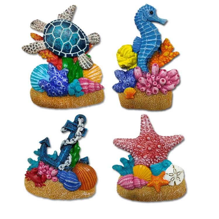 Custom resin beach underwater world ocean park souvenir coral reef turtle fridge magnet