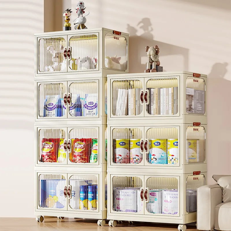 Household wardrobe cream style installation-free clothes toy storage box foldableable plastic baby storage cabinet