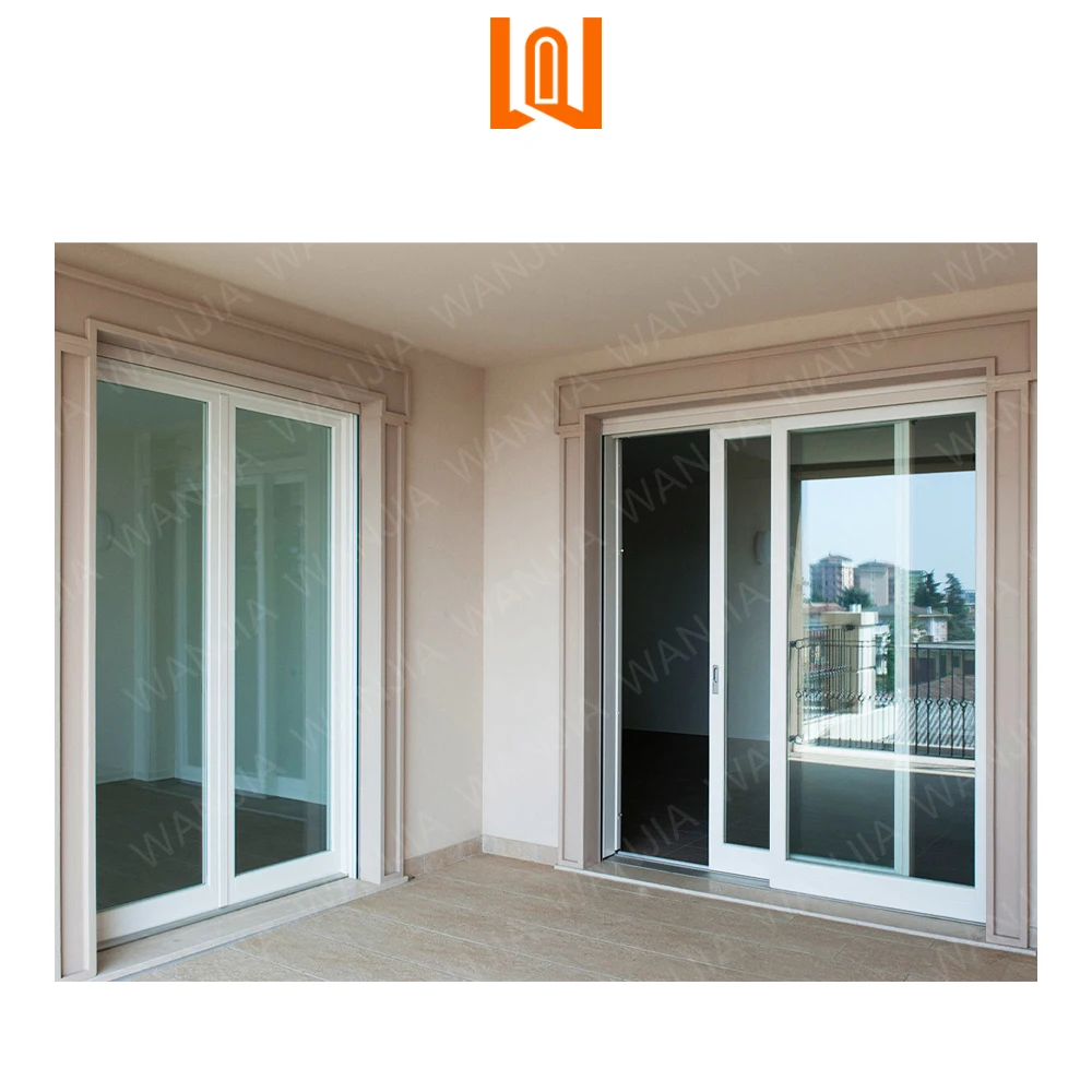 WANJIA Apartment House Plastic Balcony PVC Sliding Doors UPVC Double Glass Sliding Door