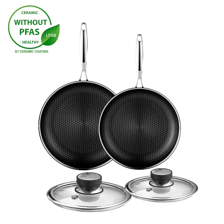 German Popular 12 Inch Stainless Steel Fry Pan Nonstick Coating Skillets Hexclad For Induction Cooker Cooking Frying Pan