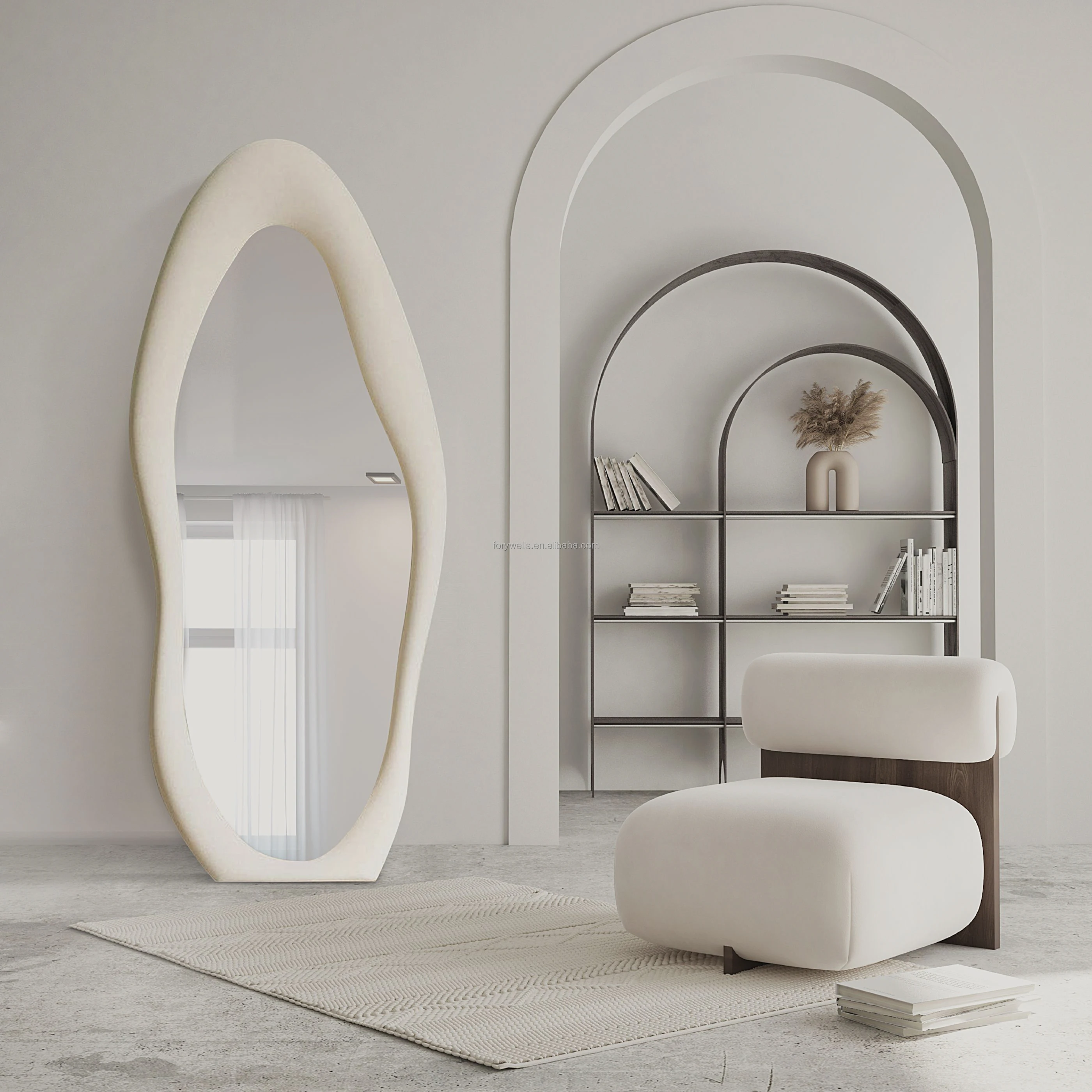 Wholesale Modern Fashion Irregular style velvet soft touch full length long floor mirror for dressing fitting room furniture