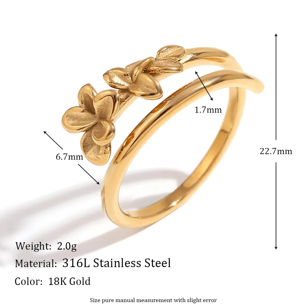 2024 Cast Double Triple Flower Open Ring Women Stainless Steel 18K Gold Plated Fine Jewelry Ring Girl Gift