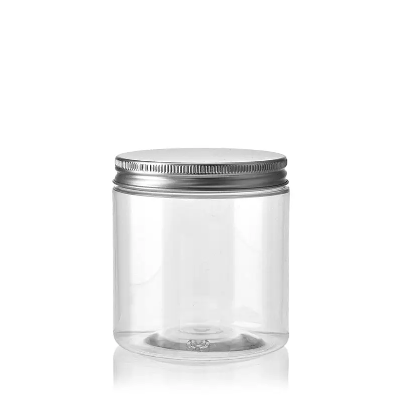 Wholesale cosmetic food packaging 50m 100ml 150ml 200ml 250ml 300ml amber clear pet plastic cosmetic cream jar with aluminum lid