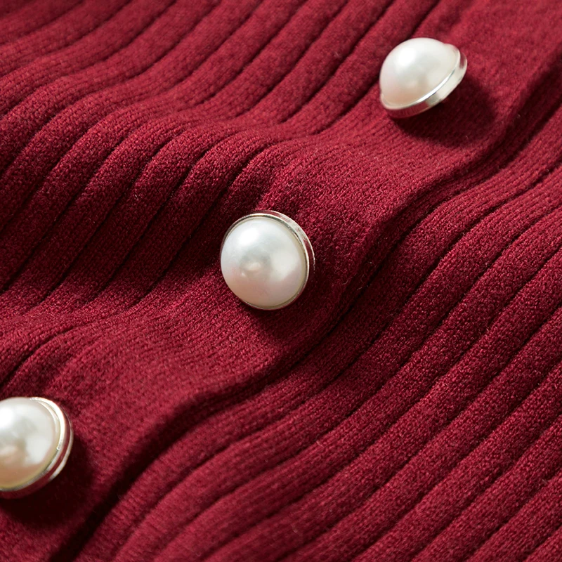 Custom Autumn and Winter Ladies Elegant Casual  Polo Pearl Cotton Long Sleeves Knitted Plus Size Sweater Dresses