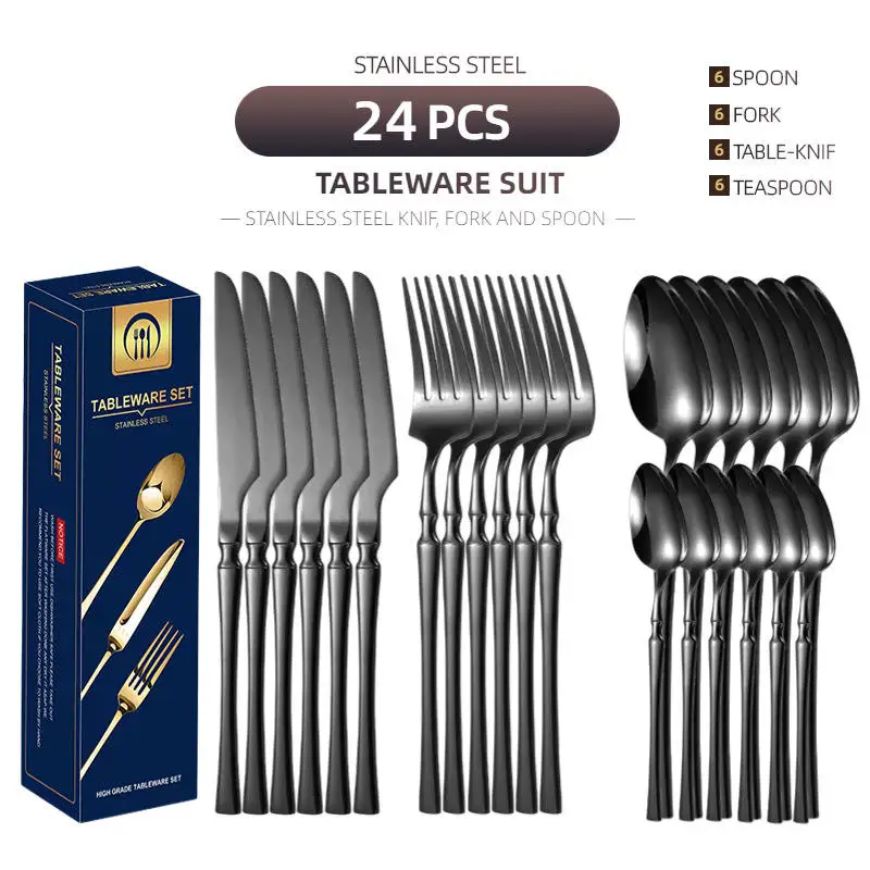 Customized 24 Pieces amazon hot selling 2023 luxury Kitchen Stainless Steel Western wedding vintage gold cutlery flatware set