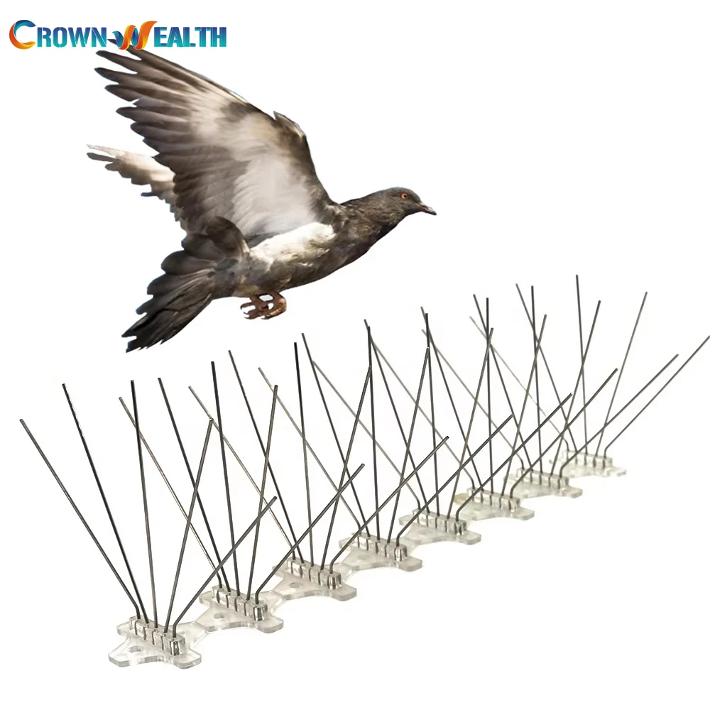 Small Birds Control Deterrent Plastic 32cm length wide base stainless steel 40 Spikes Anti Birds Pigeon spikes