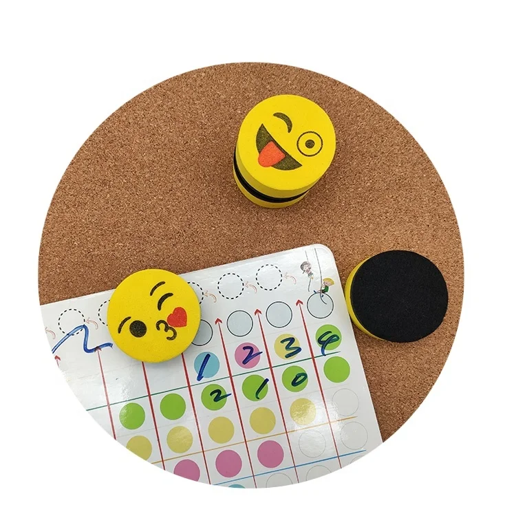 STASUN round shape smiling face printing dry erase EVA magnetic felt whiteboard eraser