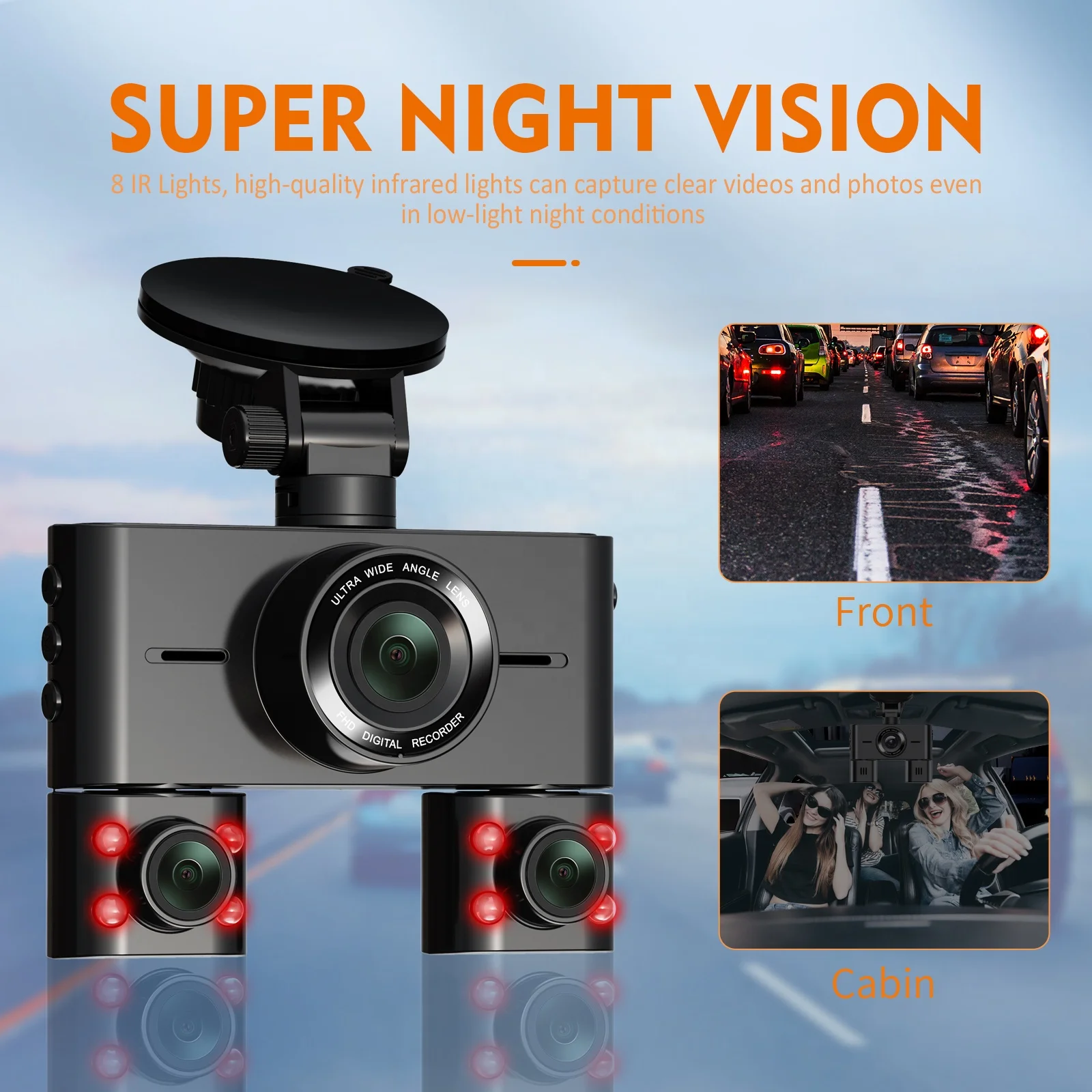 4 Channel 1080P inside Cabin Dash Camera 3.5inch IPS Dashboard Cam with 4 IR LEDs Video Recorder for Taxi Drivers Car Black Box