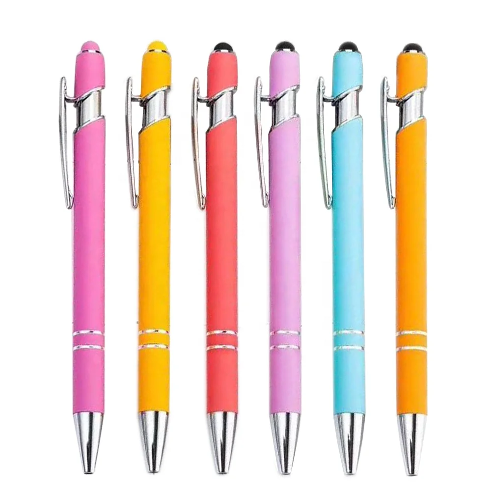 
Muit-colors Soft touch stylus pens in stock metal body ballpoint pen Promotional Metal Click pen 