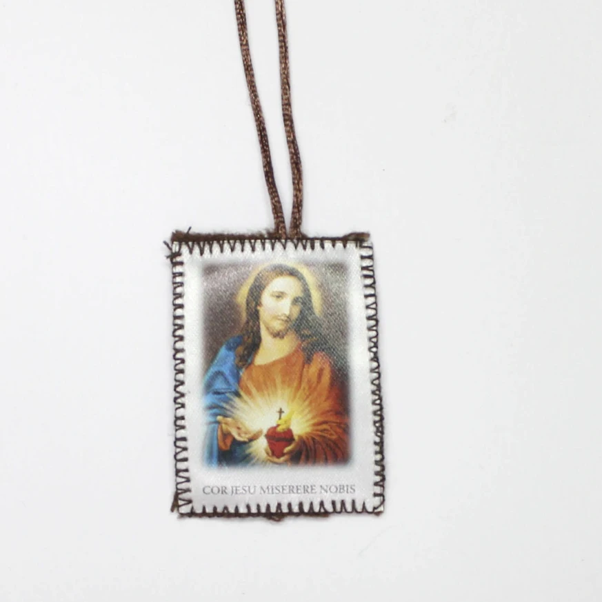 12Pcs Scapular Our Lady of Mt.Carmel And Sacred Heart of Jesus Brown Cord Religious Scapular For Prayer