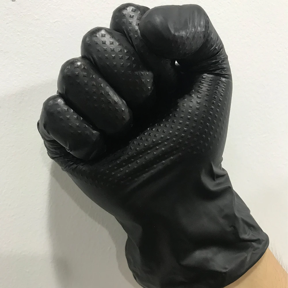 100 Pcs Nitrile Disposable Guantes Soft Industrial Guantes Thickened Diamond Pattern Black Mixed Nitrile Guantes