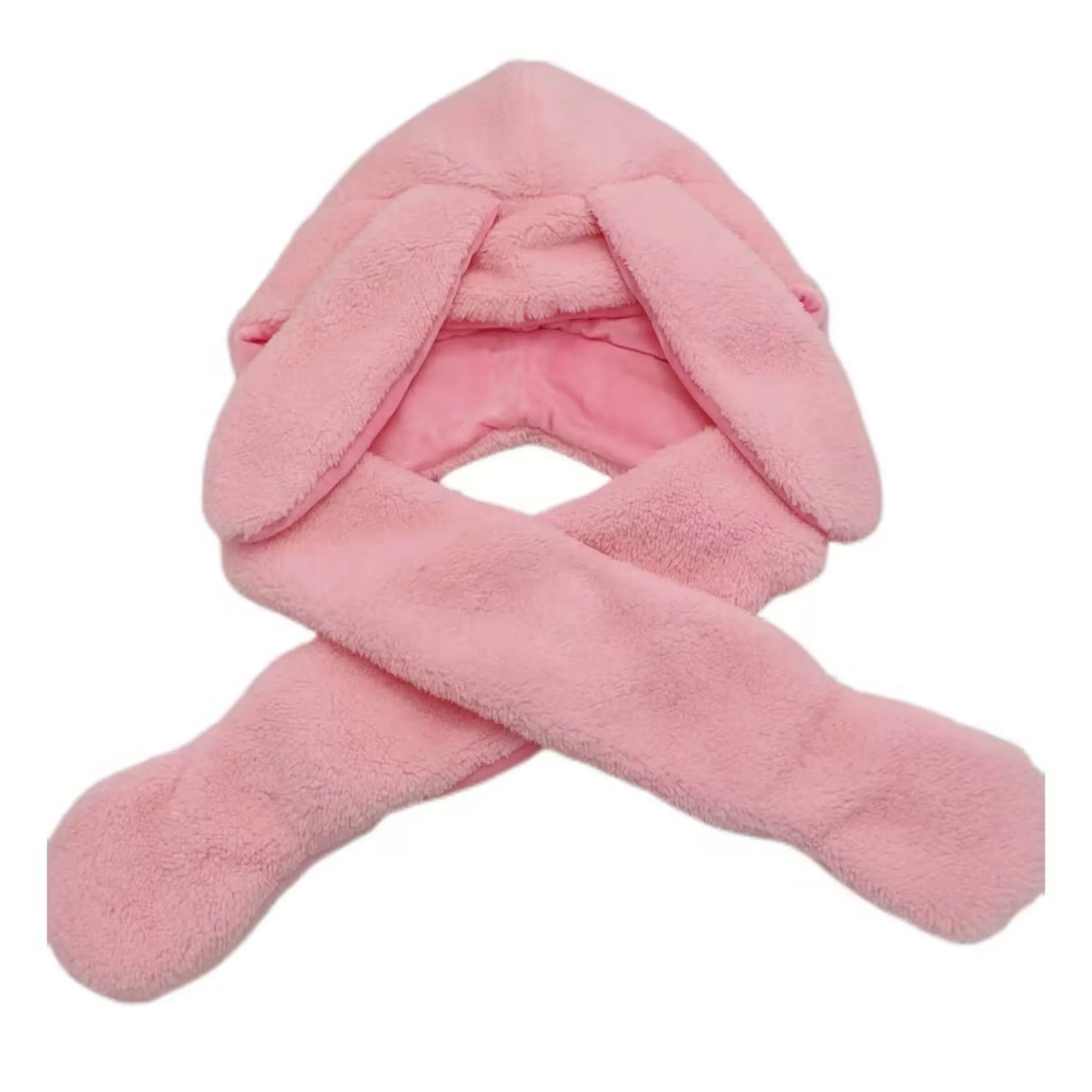 Furry Bunny Pink Winter Animal Kids Girls Adult Fur Hat Thermal Children Hoodie Mittens Gloves Rabbit