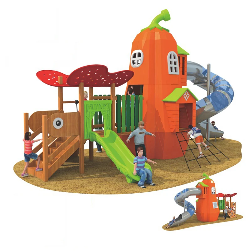 big wooden  commercial park Children play Items slide combination games children castle playground outdoor