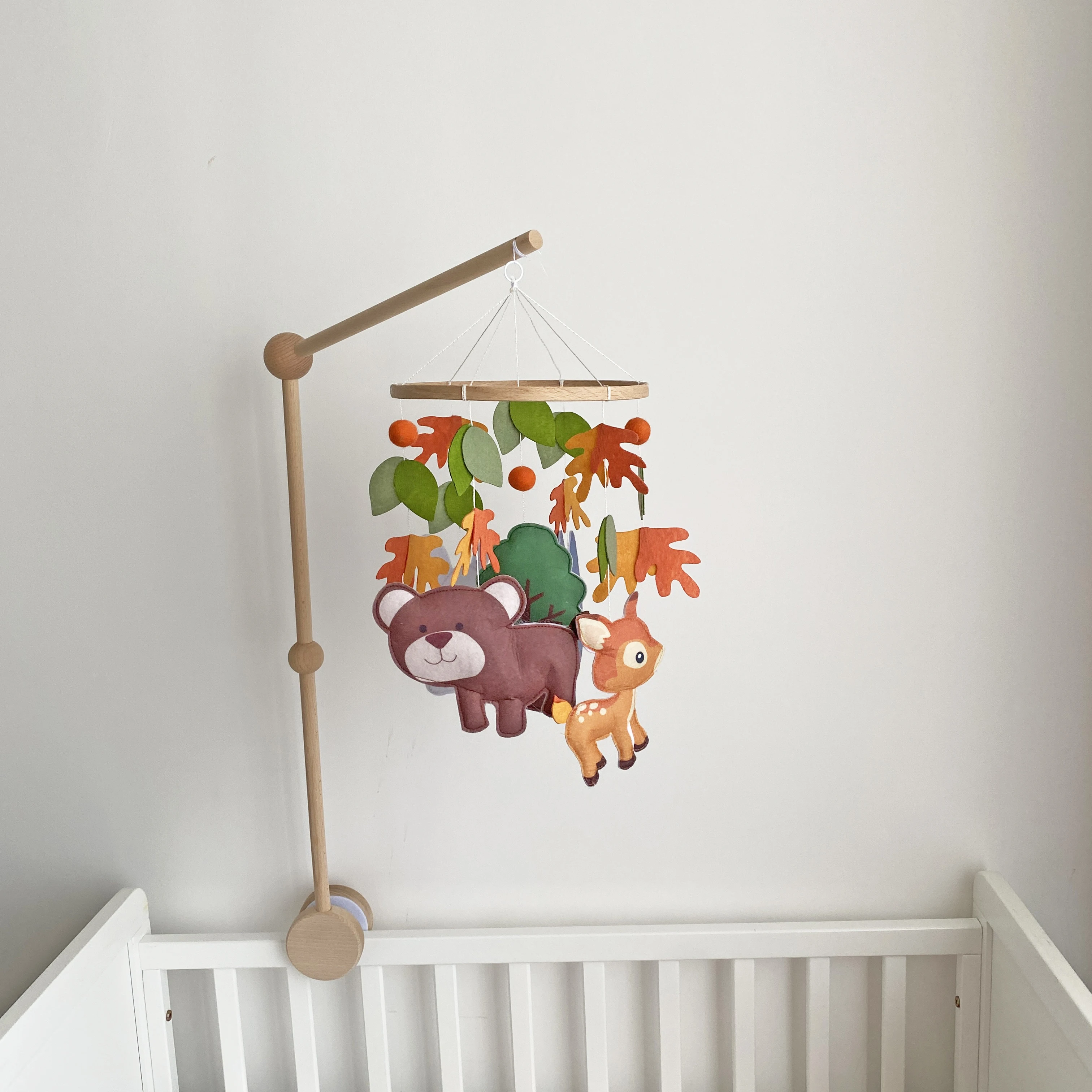 Baby Crib Mobile Cot Mobile Felt Mobile Toy Mobile Wooden Handmade Baby Shower Gift Woodland Forest Animals custom made wood bab