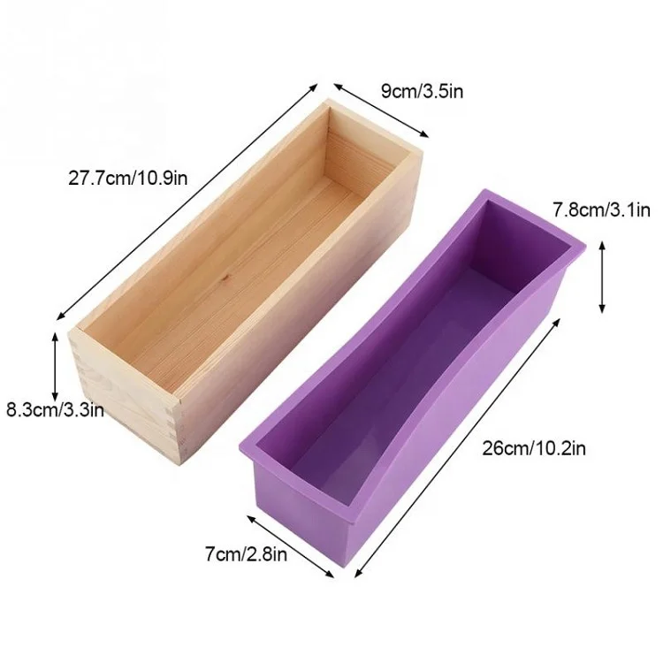 
Hot Handmade bar large 1200g soap making mould rectangular silicone soap mold rectangle with wood wooden box 