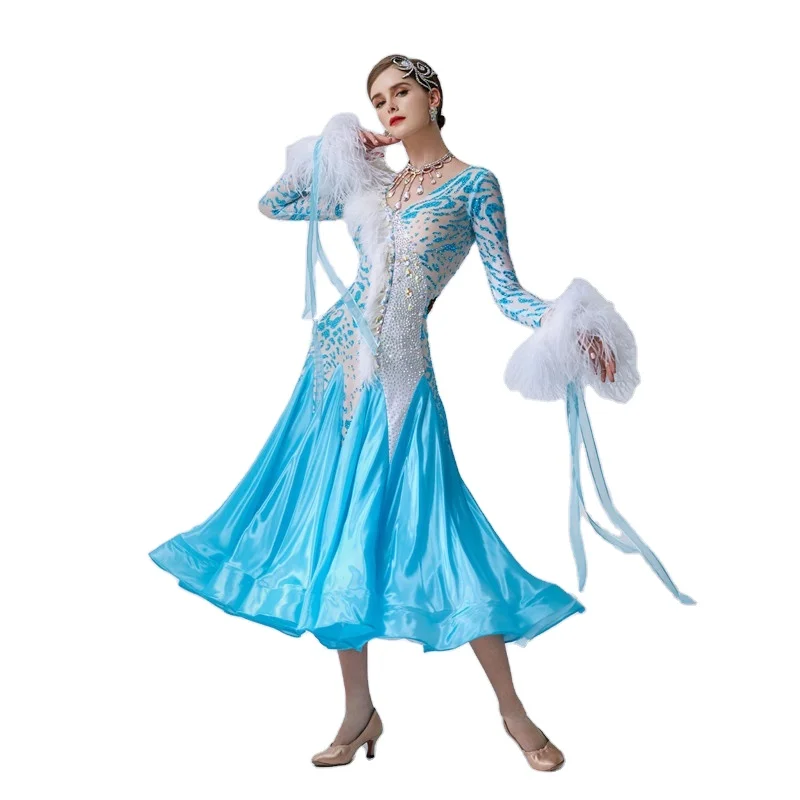 B-1999 High-end custom blue ballroom party dress British imported high quality ballroom standard waltz dress for adult