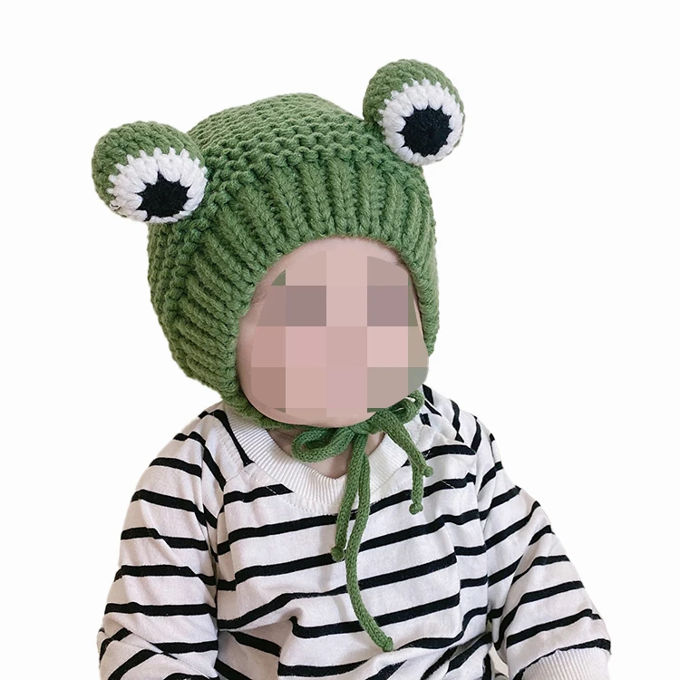 
Autumn and winter baby warm cute frog design cotton knitted hat 