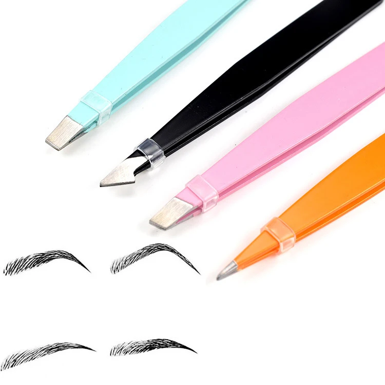 Пинцет для бровей из нержавеющей стали с заостренной/наклонной головкой и полиуретановой коробкой