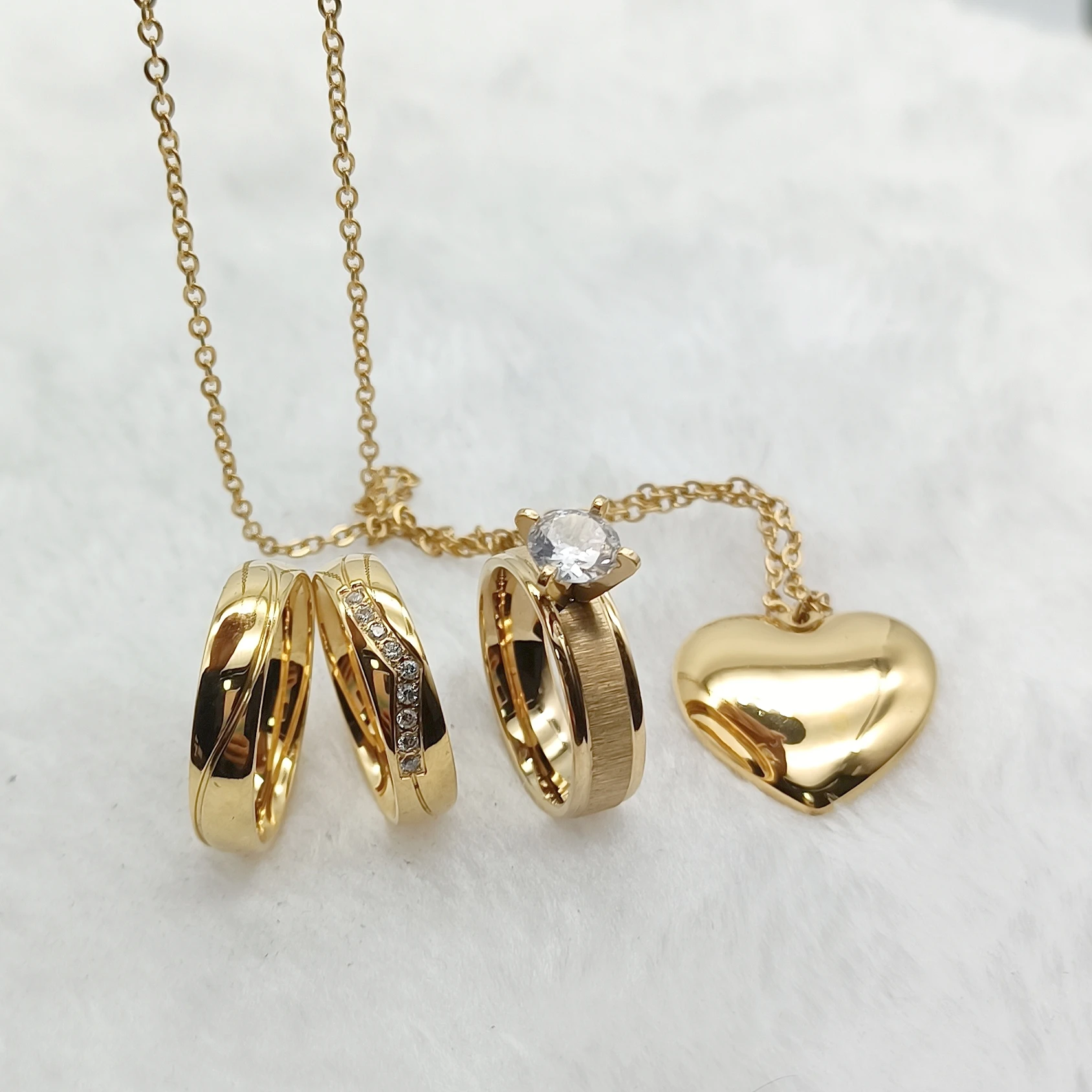 Gold Plated Rings With Cz Diamonds Infinity Wedding Wholesale Promise Couples Ring Engagement Jewelry Sets Pendant