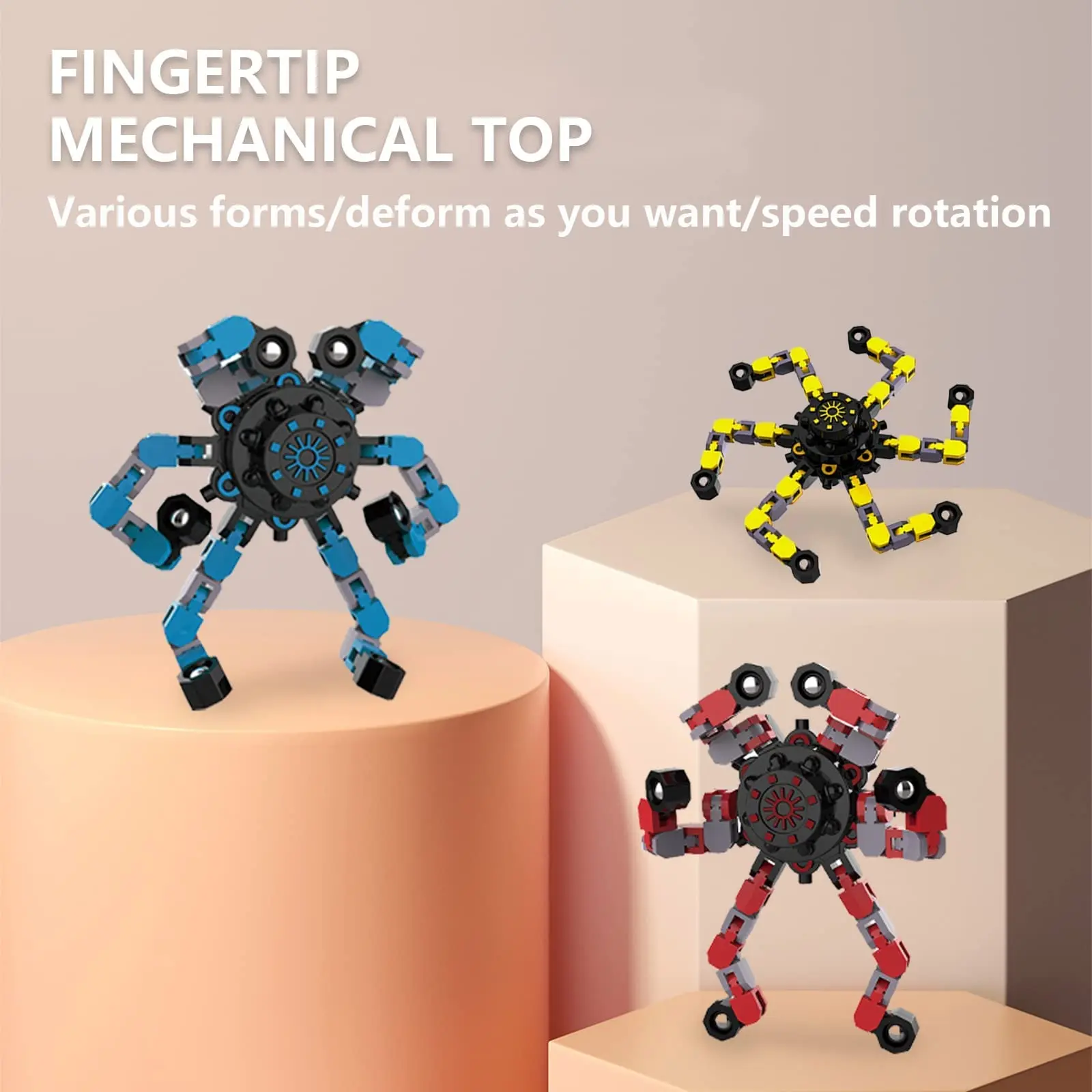 Glow Spinning Robot Finger Toys Mechanical Top Gyro Chain Fingertip Decompression Fidget Transformable Spinner