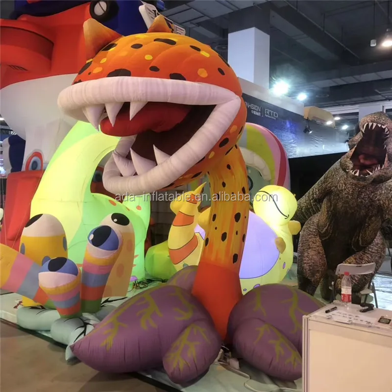 Hot sale colorful giant 3m high inflatable plant big mouth flower piranha for advertising ST1449