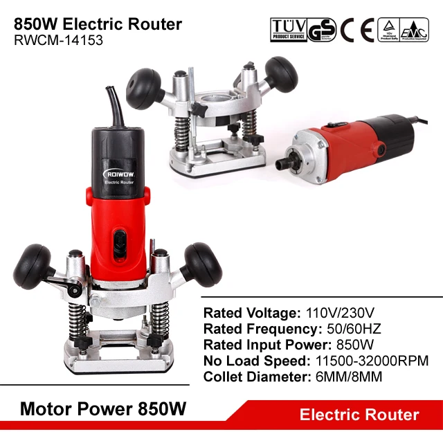 850W Electric Power Routers Woodworking Hand Milling Engraving Slotting Trimmer Carving Tools Portable Wood Router Machine 6/8MM