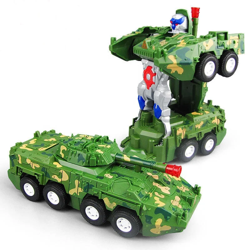 Hot sale kids robot toys military tank model vehicle Electric Deformation car with light and music  Tank toy