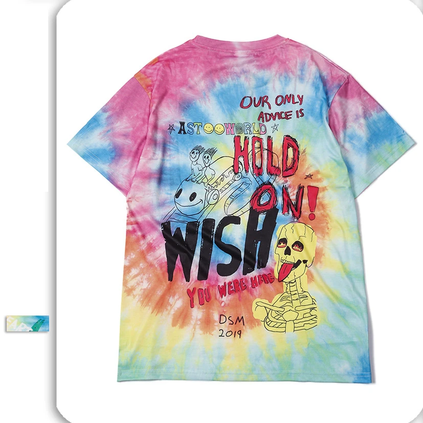 
customized logo digital printing streetwear hip hop men oversized 100% polyester tie dye shirt 