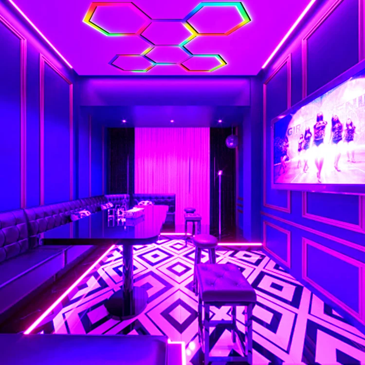 LED Garage Hexagon Lights  Dimmable RGB LED Hexagon Lights for Gym Bar Gaming Room Garage Lighting Basement