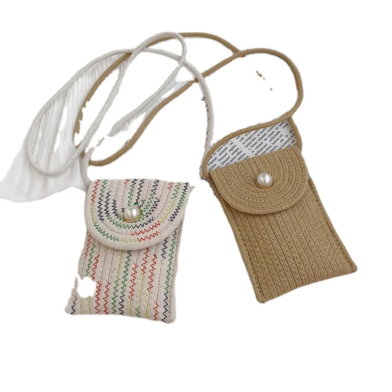Оптовая продажа, маленькая пляжная сумка через плечо для мобильного телефона, соломенная сумка через плечо, женские сумки и сумки через плечо для дам