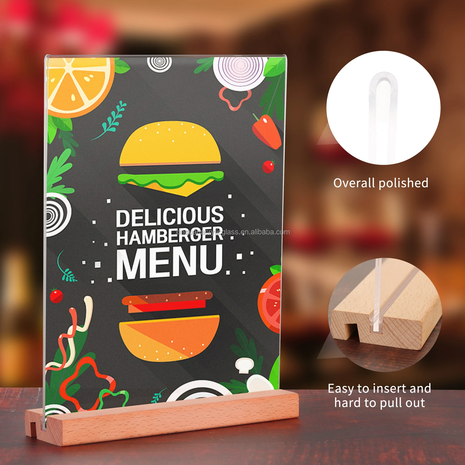 Transparent Acrylic Solid Wood Table Card Rack, Tabletop Display Stand T and L Shape Tabletop Stand for Drink and Dining Card