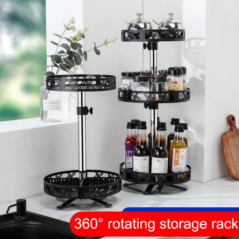 Stainless steel Creative Multi-function space saving kitchen storage spice rack turntable lazy susan cabinet organizer
