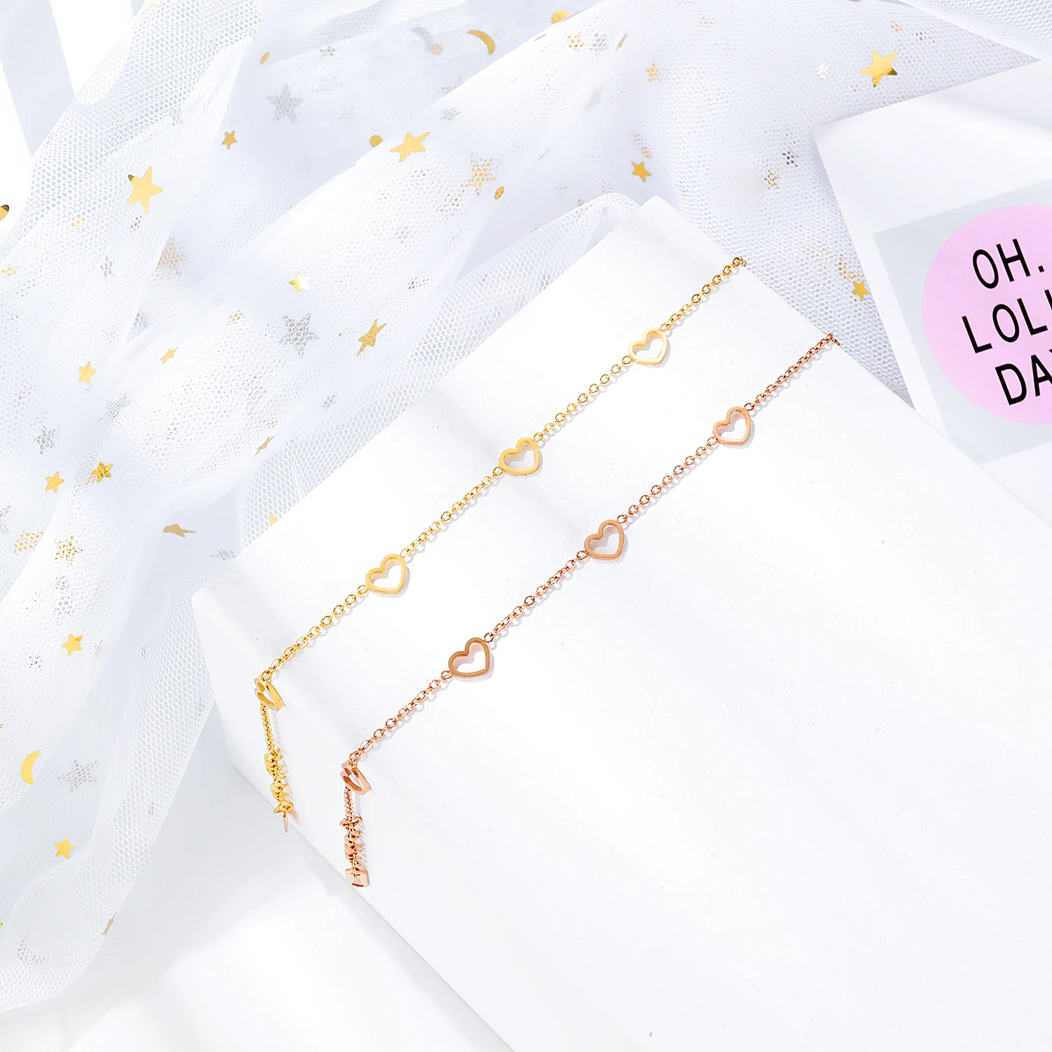 Heart Charm Non Tarnish Waterproof Fashion Jewelry wholesale Minimalist 18k Gold Plated Stainless Steel Bracelets For women