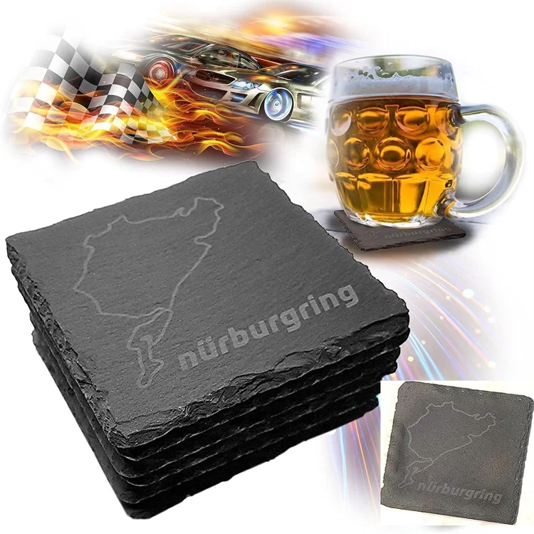 Slate Coasters Bulk Round Black Absorbent Square Blank Wholesale Beer Cup Stone Coffee Custom Drink Slate Coasters With Holder
