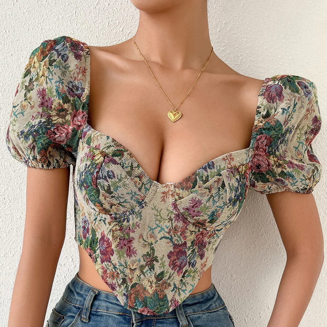 Sexy backless puffed sleeve fishbone halter court retro vest