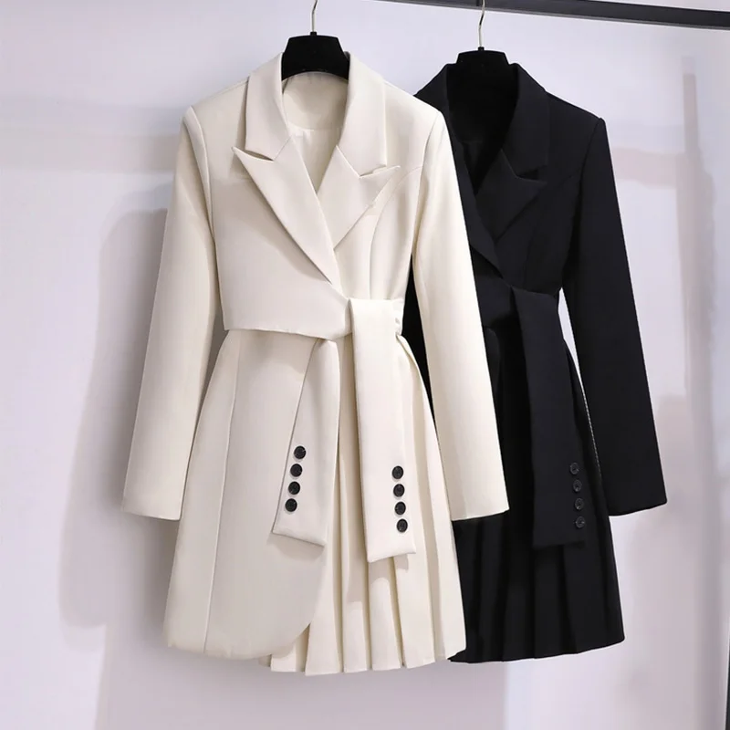 Wholesale Hot Sale Autumn Winter New Design Long Suit Coat Ol Slimming High Waist Lace Up Blazer Dress Fashion Long Suit Dresses