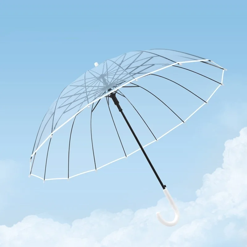 16K Fashion Simple Umbrella Waterproof Sturdy Transparent Clear Safety EVA Umbrella For Student