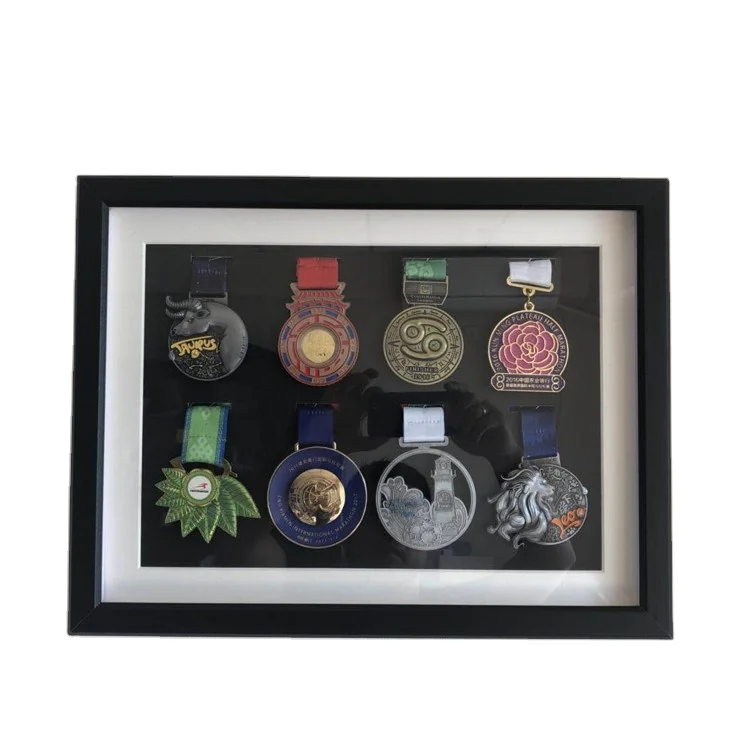 7 Inch Single Marathon Medal Storage Display Frame Wall Mounted Solid Wood Photo Frame Medal Display Box