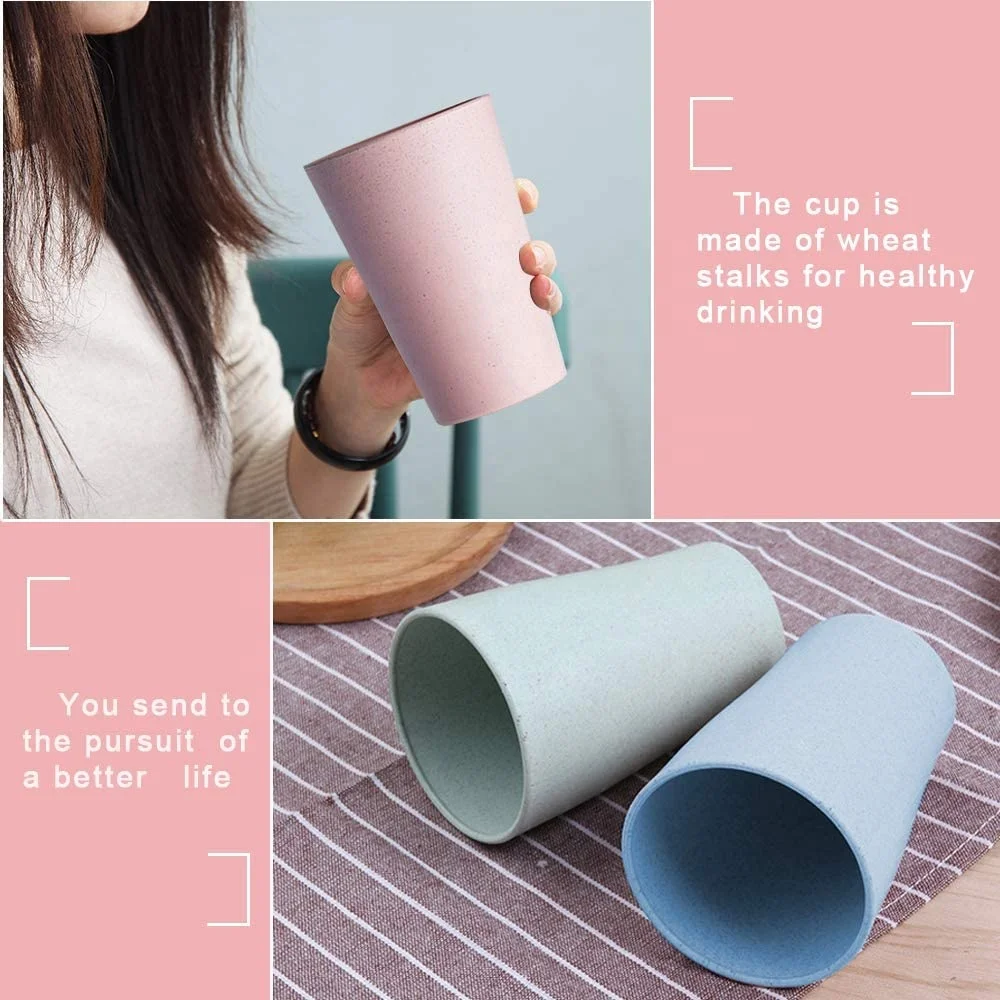 Tuoda Wholesale 4 Pack Unbreakable Reusable  Wheat Straw Fiber 16 oz  Drinking Cup Stackable Outdoor Travel Cup
