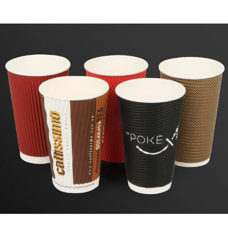 8/12/16 oz Disposable Hot Tea Cup Cardboard Ripple Anti-scald Coffee Paper Cup