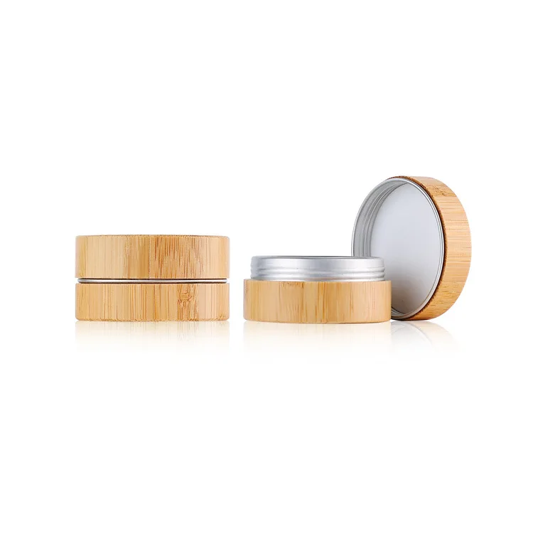 eco-friendly bamboo container 15 ml 30 ml 50 ml 80 ml 100 ml  bamboo aluminum jar empty bamboo wooden packaging