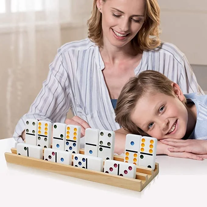 Wooden Domino Tray Rack Mexican Train Wooden Pallet Rack Chicken Feet Wooden Storage Rack, Dominoes Not Included