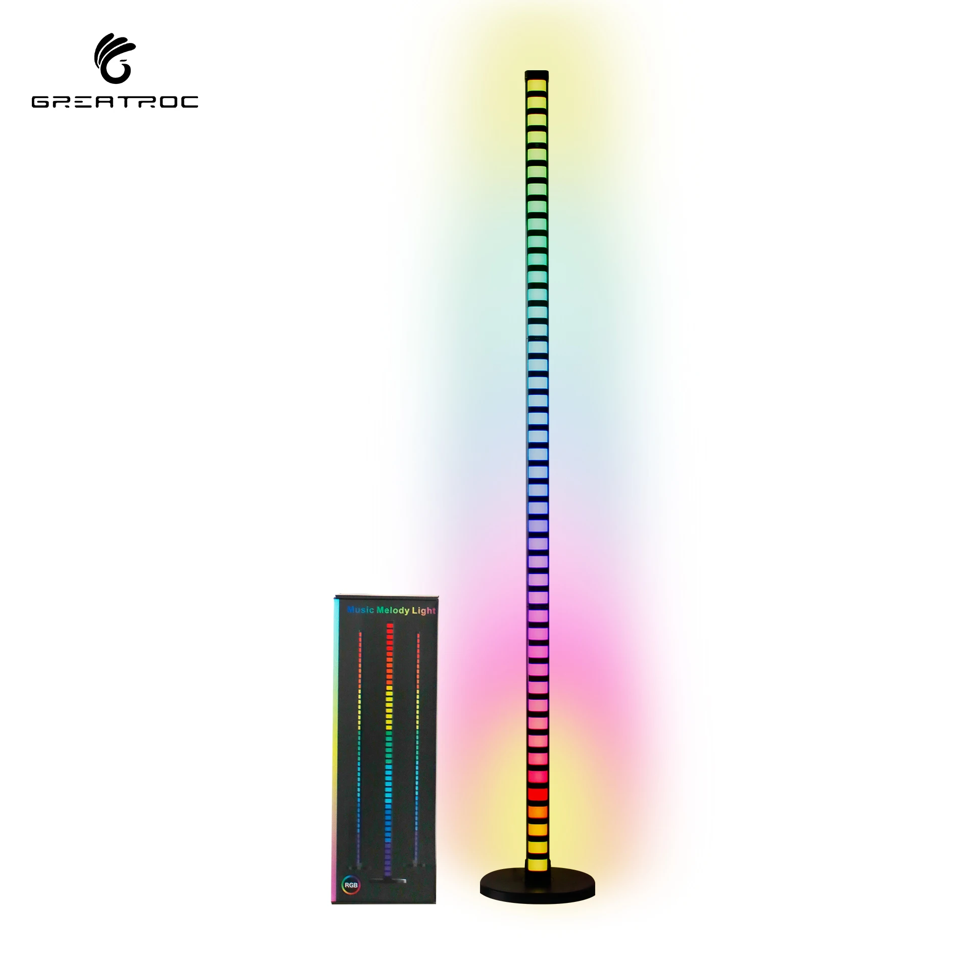 Greatroc New Arrived Smart 1.2m RGB Audio Recognition Rhythm Lights Living Room Ambient Floor Lamp APP/Remote/BT Control