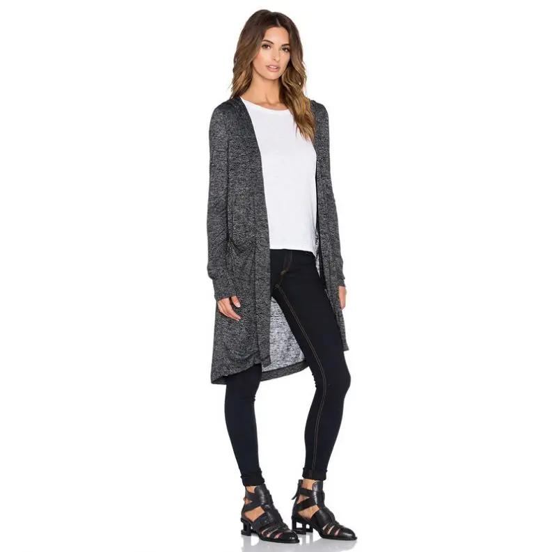 
New Spring Autumn Plain Knitted Long Sleeve Ladies Hooded Cardigan Women Hot Sale 100% Polyester Sweater 