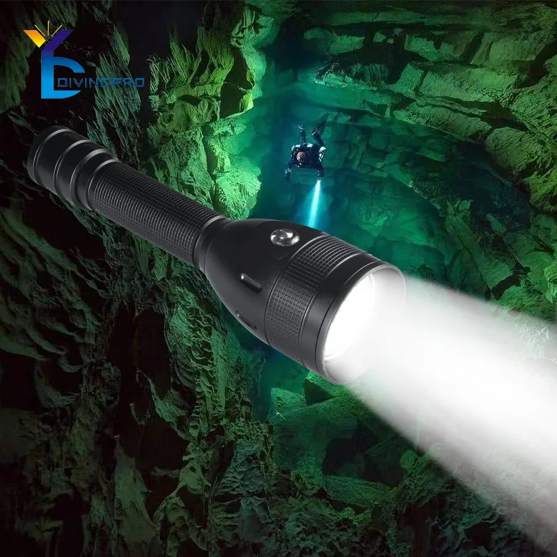 4500 Lumen LED diving powerful flashlight 26650 rechargeable diving light led button switch