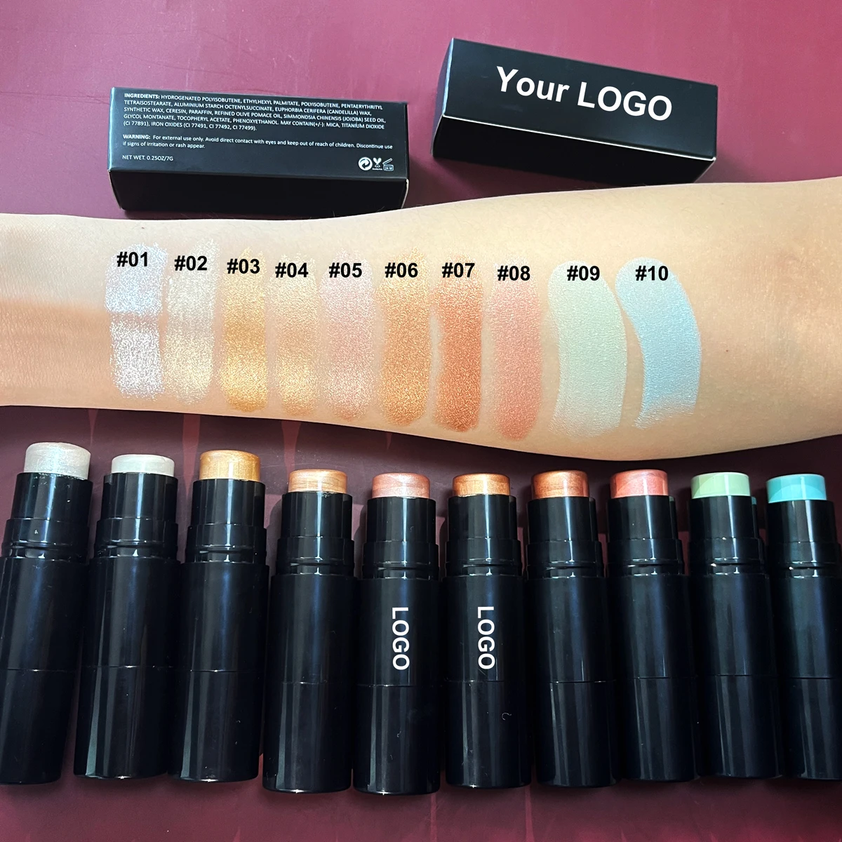 Make your brand highlighter stick vendor creamy full coverage blush high lighter highlighter stick for face makeup