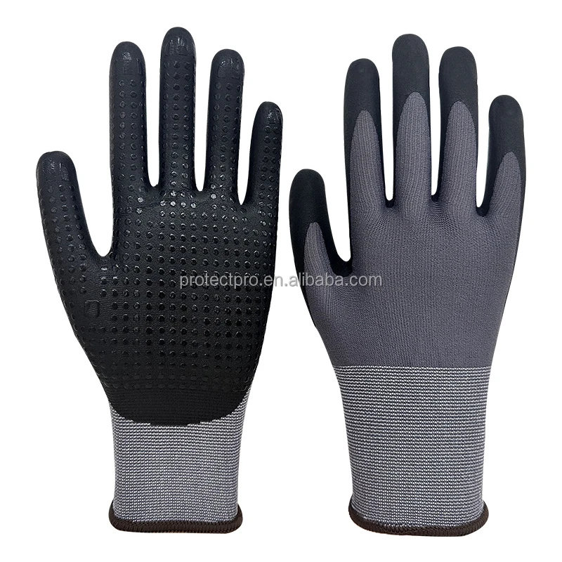 Custom Gardening Gloves Nylon Spandex Nitrile Foam PVC Dotted Safety Work Gloves for Men