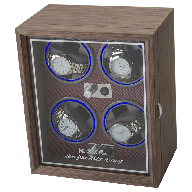 High End In Stock Wood Rotating Watch Winder 4 Orbit Watch Box Custom