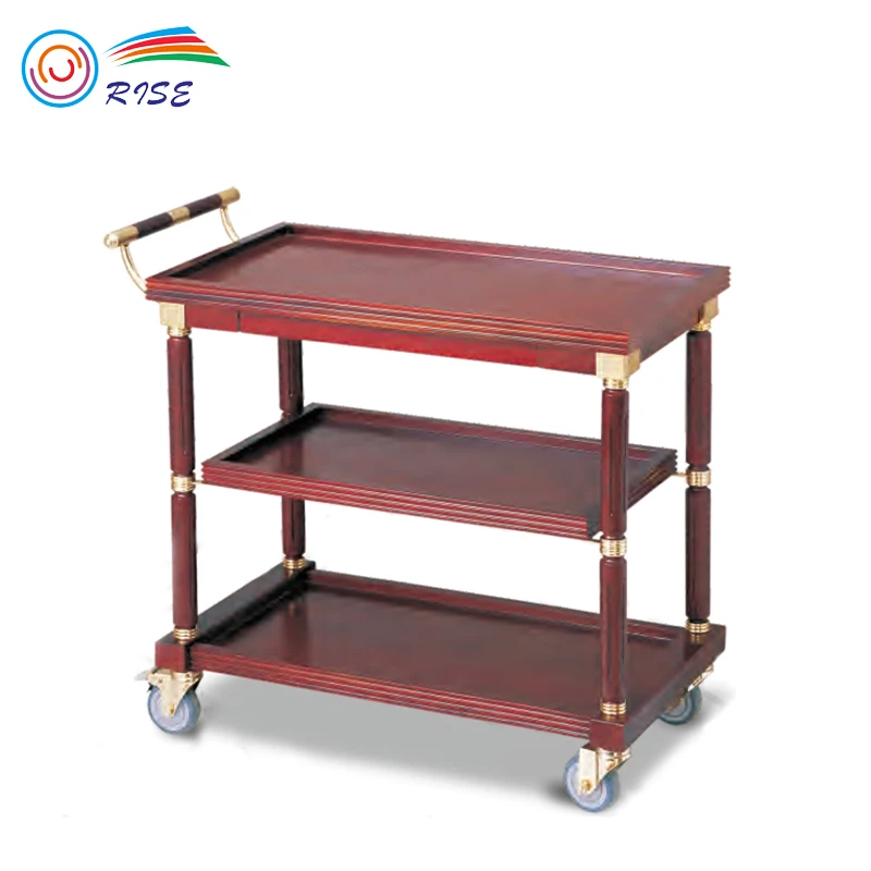 Modern commercial Hotel furniture solid wood finished dessert liquor storage service trolley
