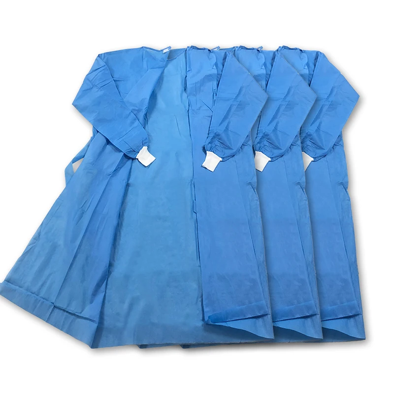 blue color pp pe isolation gown 45 gsm level 3 non woven fabric medica protection suit disposable isolation gown